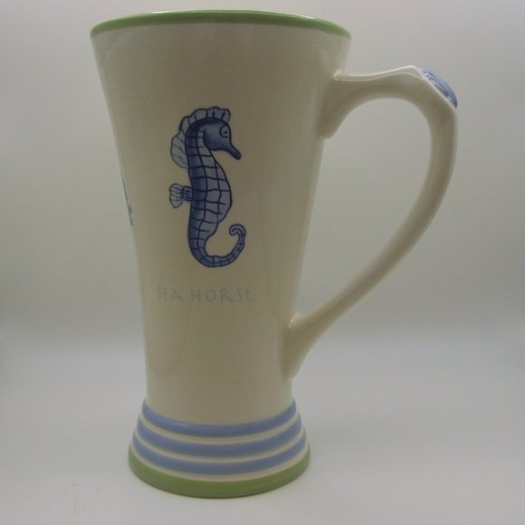 Pfaltgraff Shell Coral and Seahorse Beachcomber Tall Mug Green Blue White - Picture 3 of 4